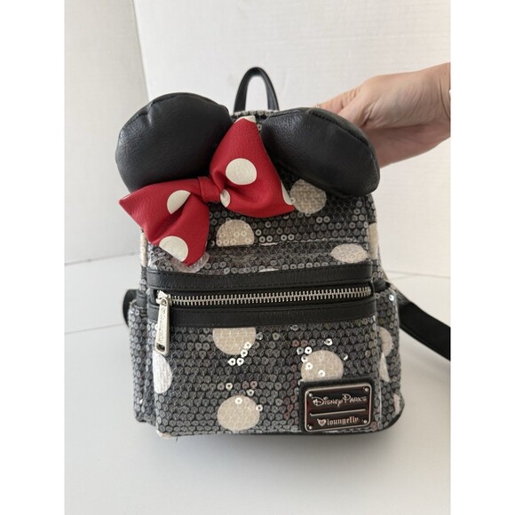 Loungefly Disney Parks Minnie Mouse Sequined Polka Dots Mini Backpack Used main image 12